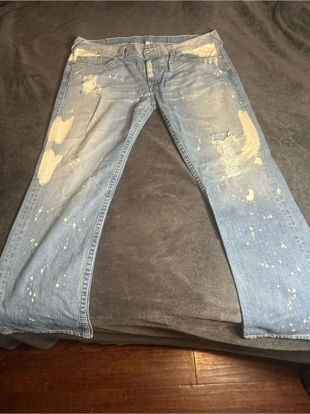 True Religion Light Blue Distressed Bootcut Jeans